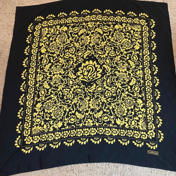 Vintage Large Carlisle Yellow and Black Silk Scarf - Picture 3 of 4